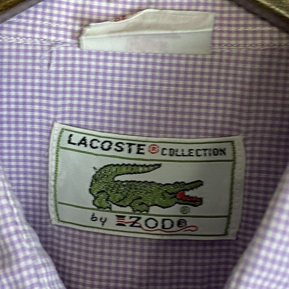 VINTAGE LACOSTE BY IZOD Mens Pink Check Button Up Long Sleeve Shirt Size 15-33 - Picture 6 of 9